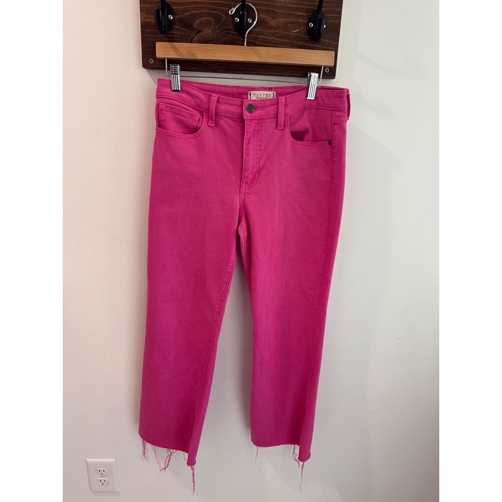 Harper Heritage Womens Hot Pink Mid Rise Kick Crop Jeans Raw Hem Size 29